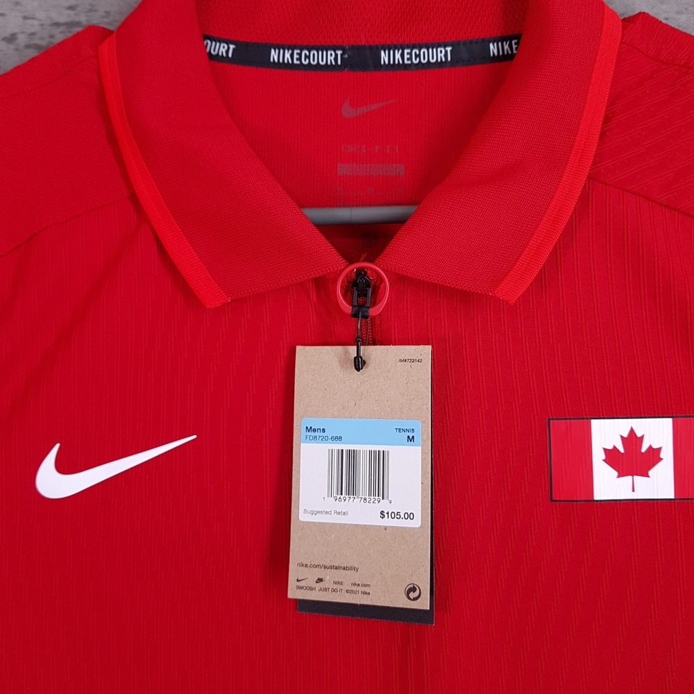 NIKE Court Team Canada Dri-FIT Tennis Polo Shirt Mens MEDIUM Red FD8720-688 - Picture 3 of 6